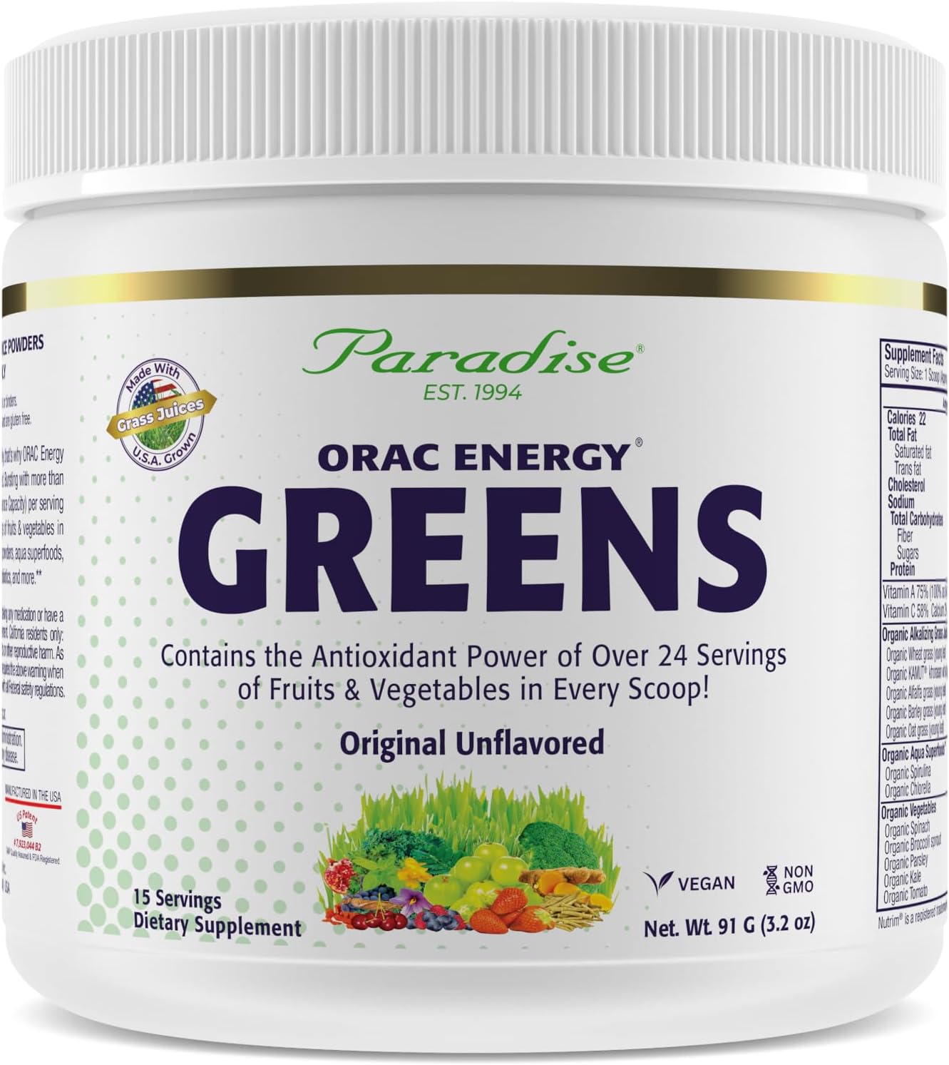 Paradise Herbs ORAC Energy Greens Powder - Antioxidant Superfood Blend, 15 Servings - görsel 1