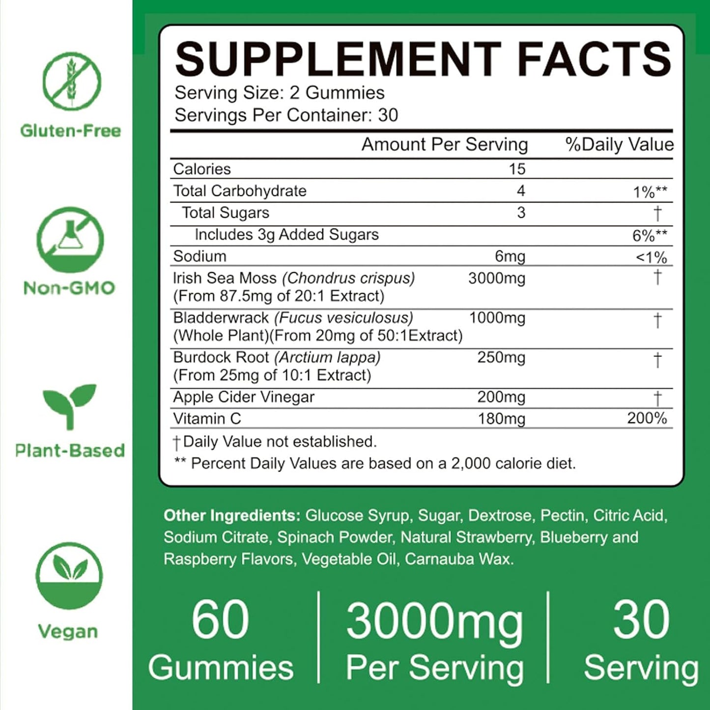 VIFSSG Sea Moss Gummies, 3000mg Irish Seamoss Gummy with Organic Bladderwrack, Burdock Root and Apple Cider Vinegar - 60 Gummies - görsel 5