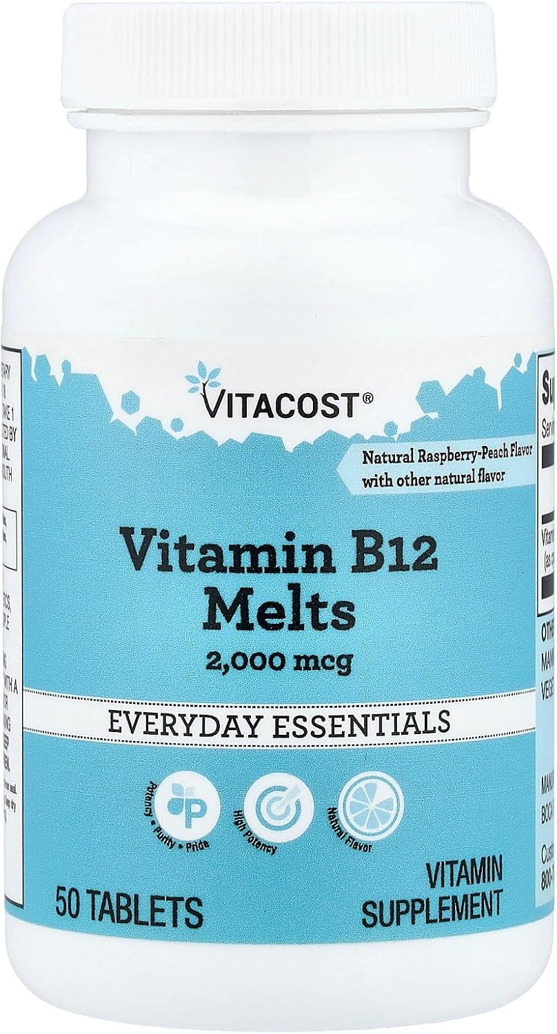 Vitacost Vitamin B12 Melts, Natural Raspberry-Peach, 2,000 mcg, 50 Tablets - görsel 1