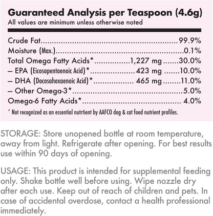 Wild Alaskan Salmon Oil for Dogs & Cats - Pure Fish Omega 3 6 9 Liquid EPA DHA Fatty Acids - Skin & Coat Supplement - 8 fl oz