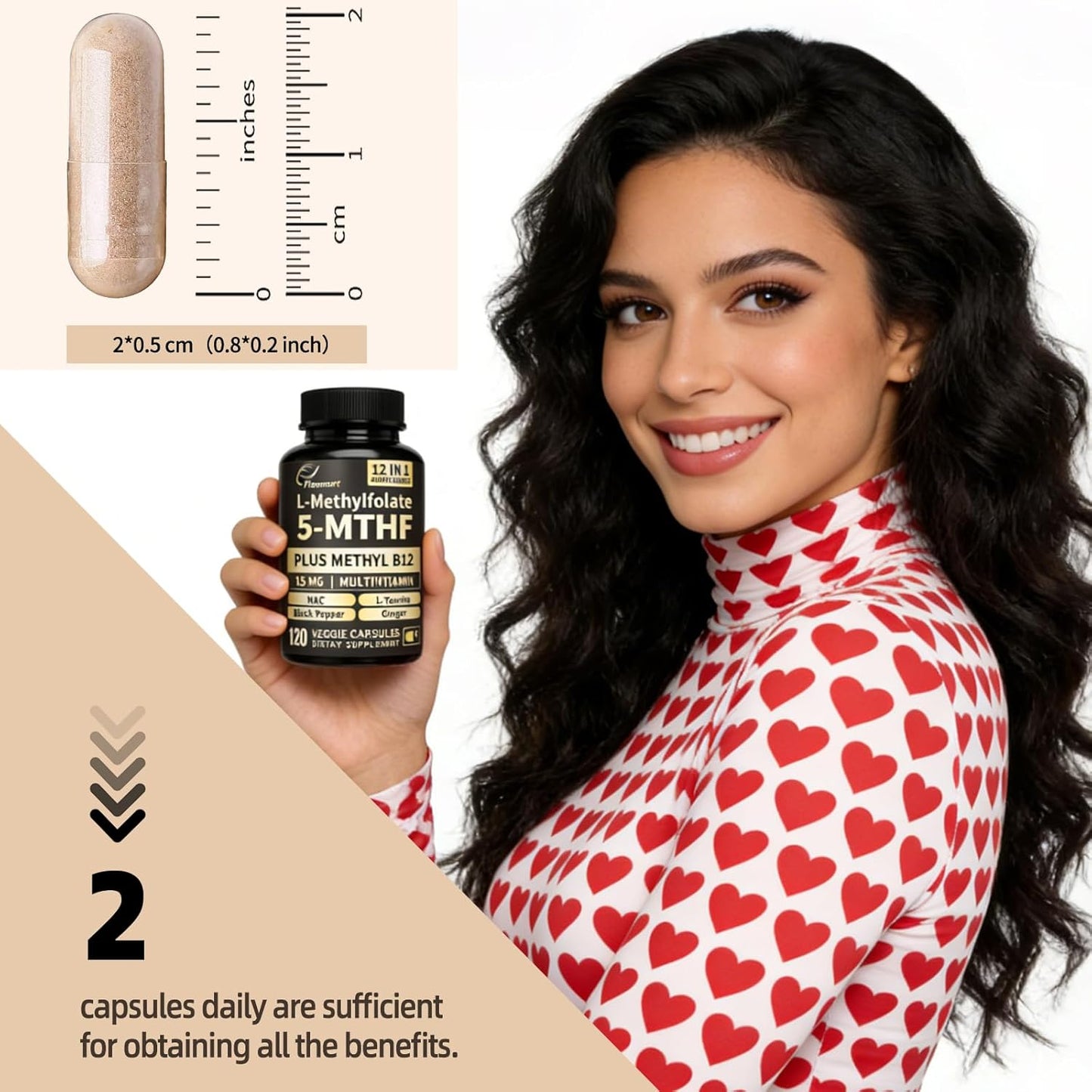 L-Methylfolate 15mg Plus Methyl B12 - 12-in-1 Methylated B9 & B12 Supplement, 120 Vegan Capsules - görsel 5