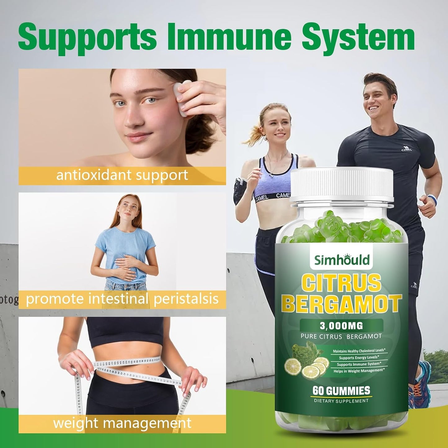 Citrus Bergamot Gummies 3000mg – Heart & Immune Support Supplement, Vegan, Lime Flavour (60 Counts) - görsel 5