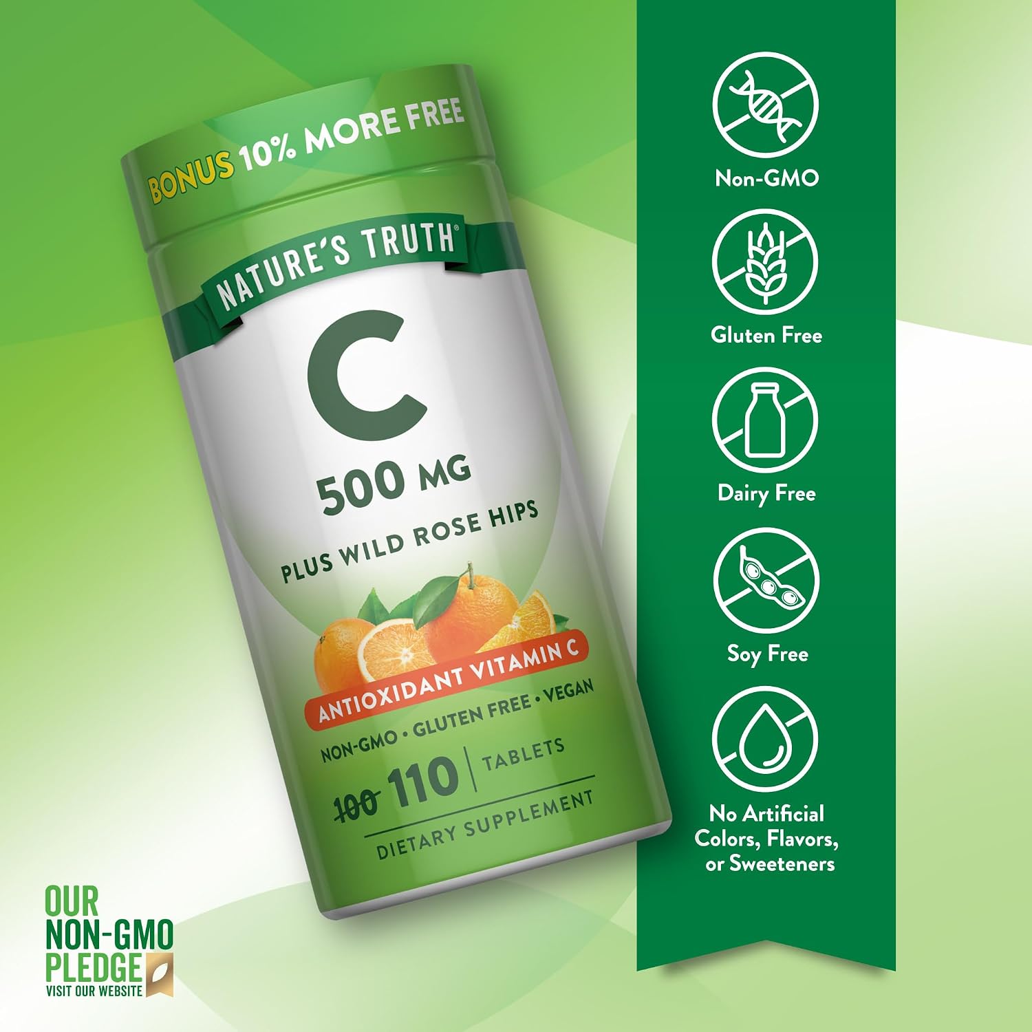 Nature's Truth Vitamin C with Rose Hips 500 mg, 110 Tablets - görsel 3