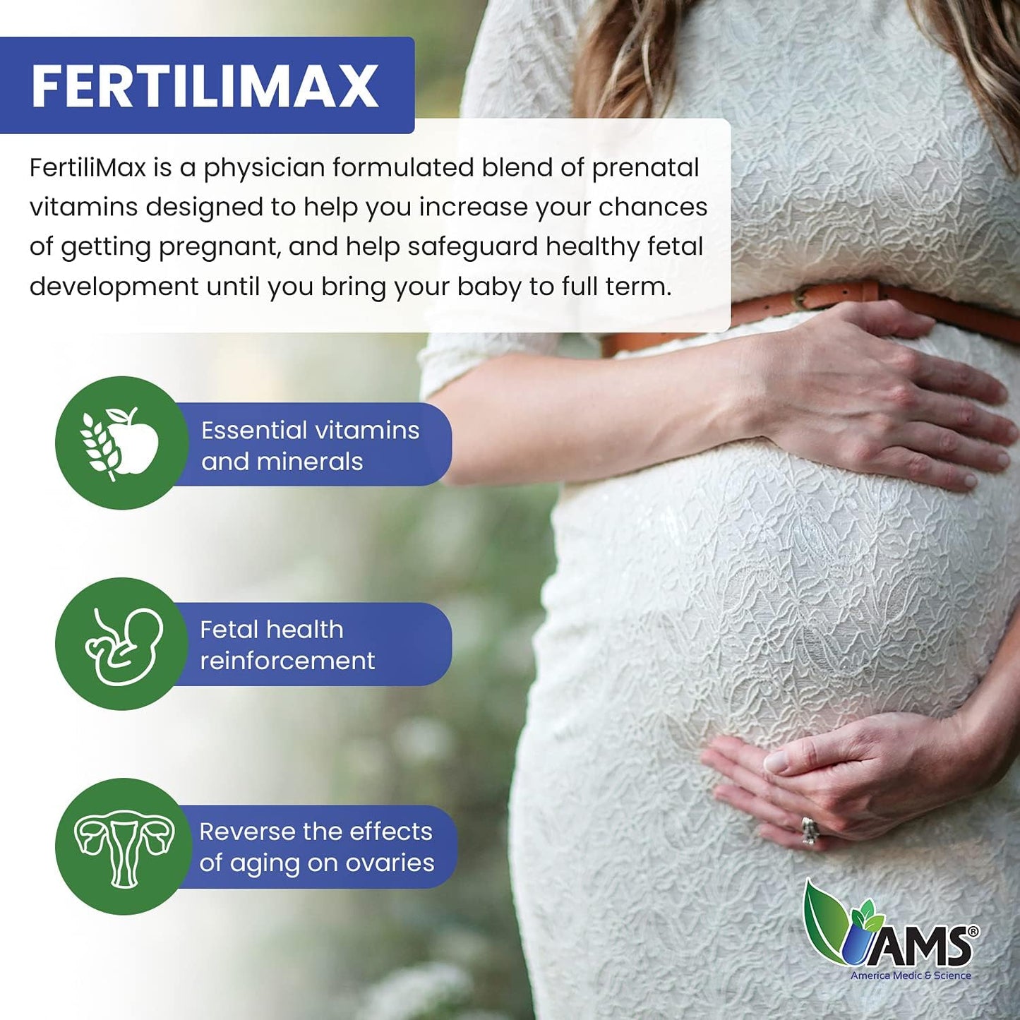 America Medic & Science FertiliMax, Fertility Supplements for Women, with Folate, CoQ10, DHEA, Iron, Selenium, 90 Capsules - görsel 2