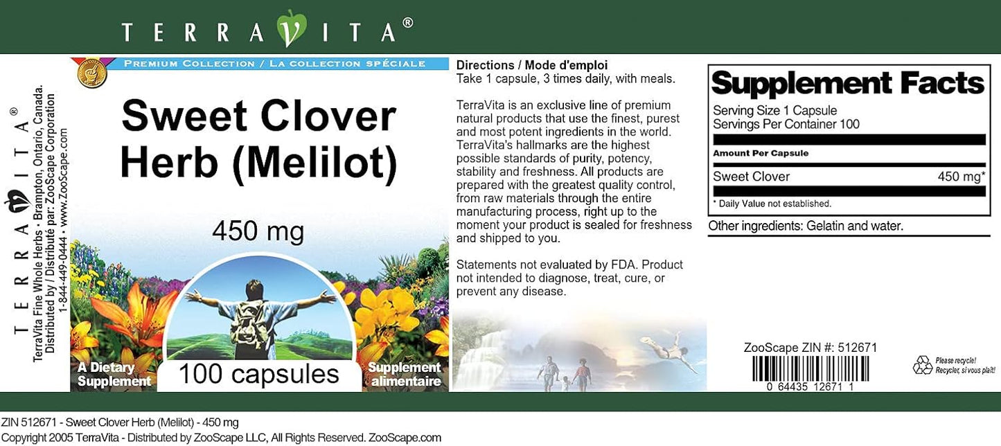 TerraVita Sweet Clover Herb (Melilot) - 450 mg, 100 Capsules - görsel 3