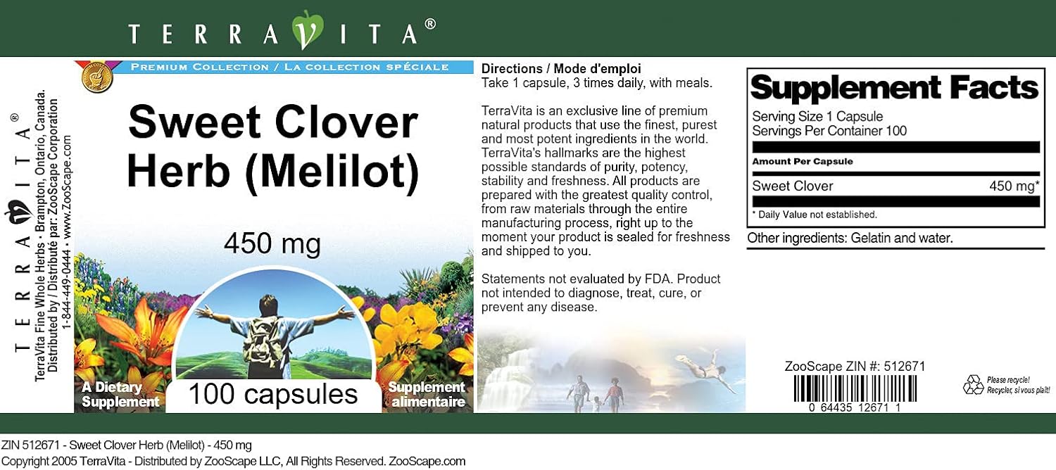 TerraVita Sweet Clover Herb (Melilot) - 450 mg, 100 Capsules - görsel 3