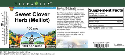 TerraVita Sweet Clover Herb (Melilot) - 450 mg, 100 Capsules