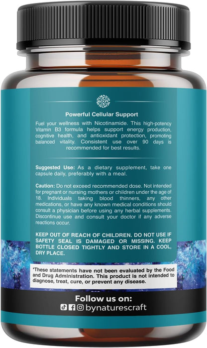 Vitamin B3 Niacinamide 500mg Capsules – Flush-Free Nicotinamide Supplement