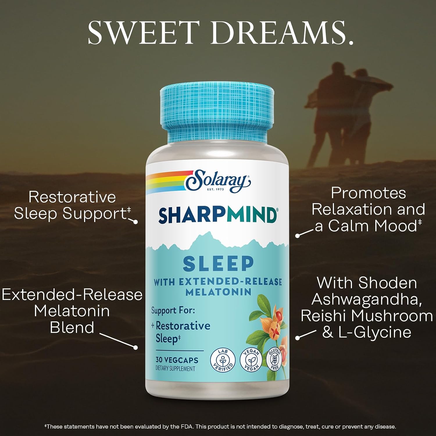 SOLARAY SharpMind Sleep, Nootropic Sleep Aid with Extended Release Melatonin 3mg - 30 Vegan Capsules - görsel 3