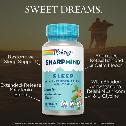 SOLARAY SharpMind Sleep, Nootropic Sleep Aid with Extended Release Melatonin 3mg - 30 Vegan Capsules