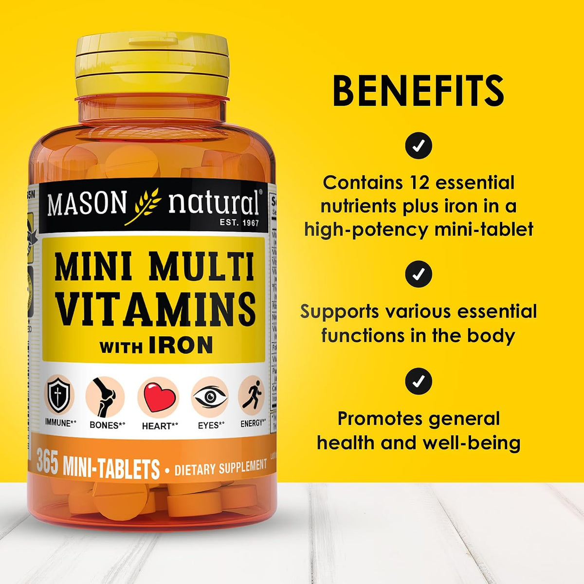 MASON NATURAL Mini Multivitamin with Iron, 365 Tablets (1 Year Supply) - görsel 2