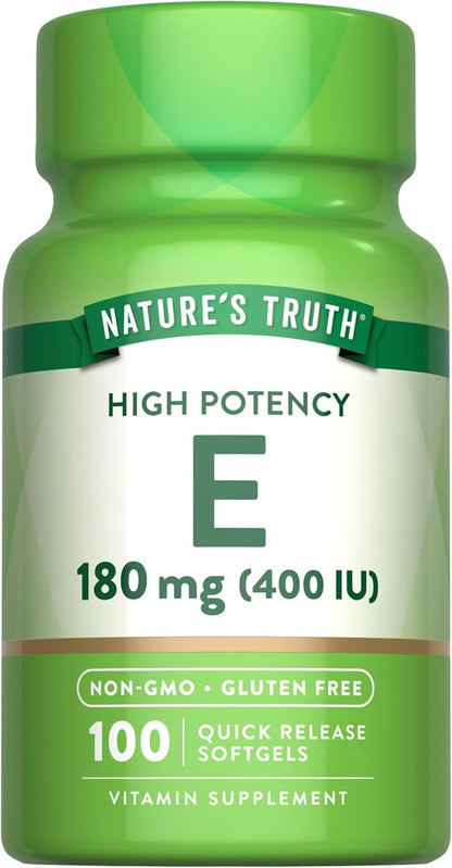 Nature's Truth Vitamin E Softgels | 400 IU 180mg | 100 Count | Non-GMO & Gluten-free Food Supplement