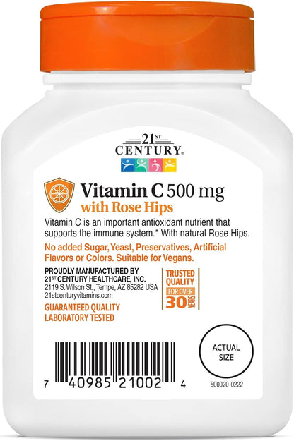 21st Century C 500 mg with Rose Hips Tablets, 110 Count (Pack of 3)