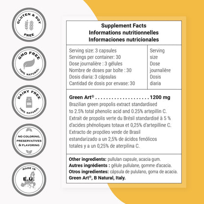 Supersmart - Green Propolis Supplement 1200mg per Day (Patented) - Natural Green Propolis Extract Brazil - Non-GM & Gluten-free - 90 Vegetarian Capsules