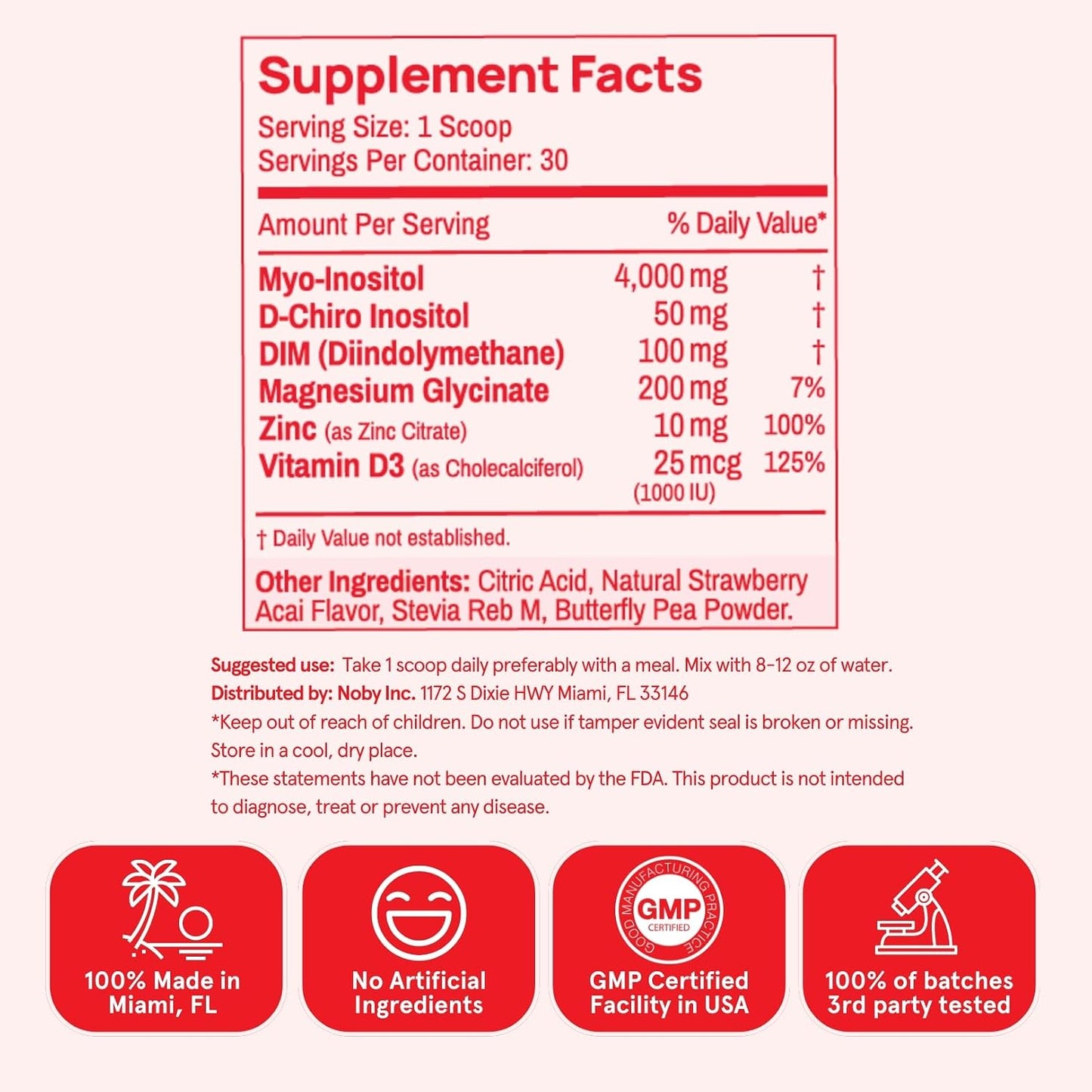 Peach Perfect Inositol Powder Multivitamin, Strawberry Acai Flavour – 4g Myo & D-Chiro Inositol, DIM, Zinc, Magnesium Glycinate, Vitamin D3 – Supports Women’s Health, Cycle, Energy, 30 Servings - görsel 6