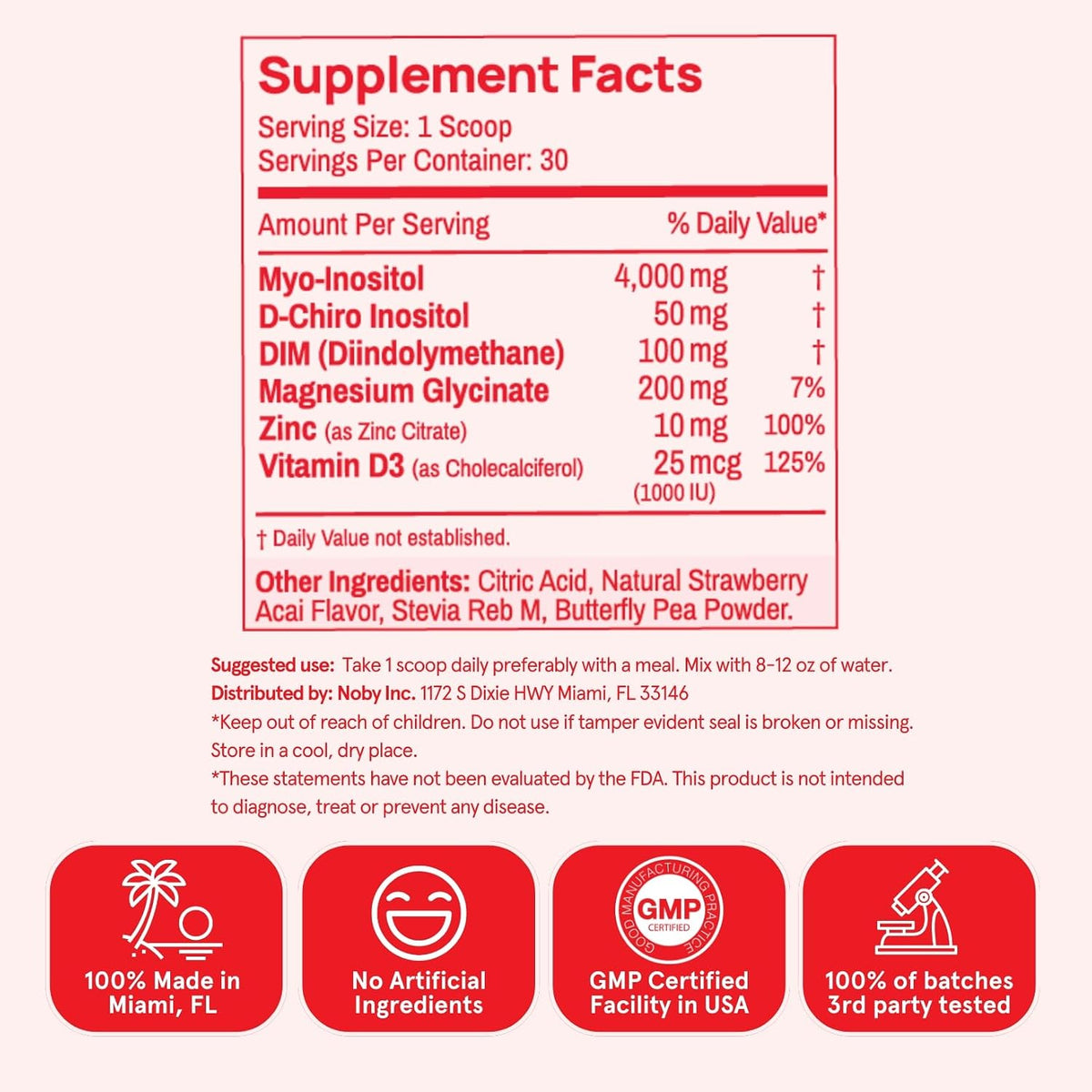 Peach Perfect Inositol Powder Multivitamin, Strawberry Acai Flavour – 4g Myo & D-Chiro Inositol, DIM, Zinc, Magnesium Glycinate, Vitamin D3 – Supports Women’s Health, Cycle, Energy, 30 Servings - görsel 6