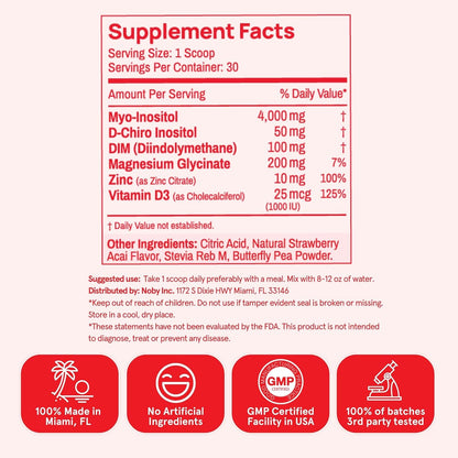 Peach Perfect Inositol Powder Multivitamin, Strawberry Acai Flavour – 4g Myo & D-Chiro Inositol, DIM, Zinc, Magnesium Glycinate, Vitamin D3 – Supports Women’s Health, Cycle, Energy, 30 Servings