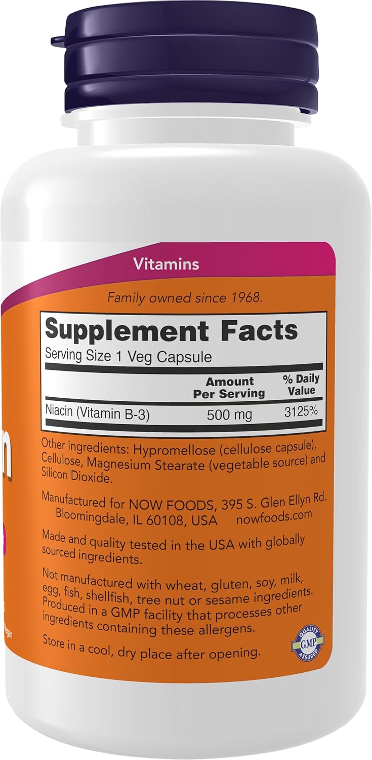 NOW Foods Niacin (Vitamin B-3) 500 mg, 100 Capsules - görsel 2
