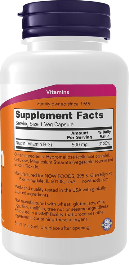 NOW Foods Niacin (Vitamin B-3) 500 mg, 100 Capsules