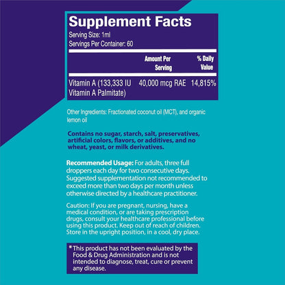Two Day Vitamin A Drops, 2 oz, Natural, 400,000 IU per Serving