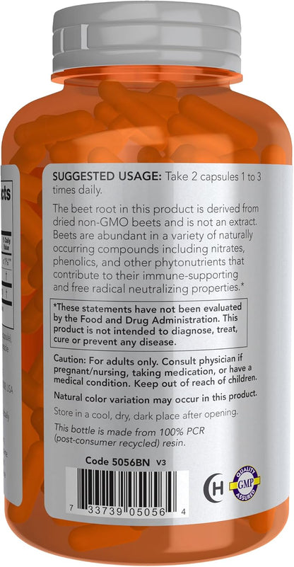 NOW Foods Beet Root Vegetable Capsules, 550 mg, 180 Capsules
