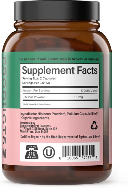 Organic Hibiscus Capsules, 550 mg, 100 Count – Plant-Based Supplement