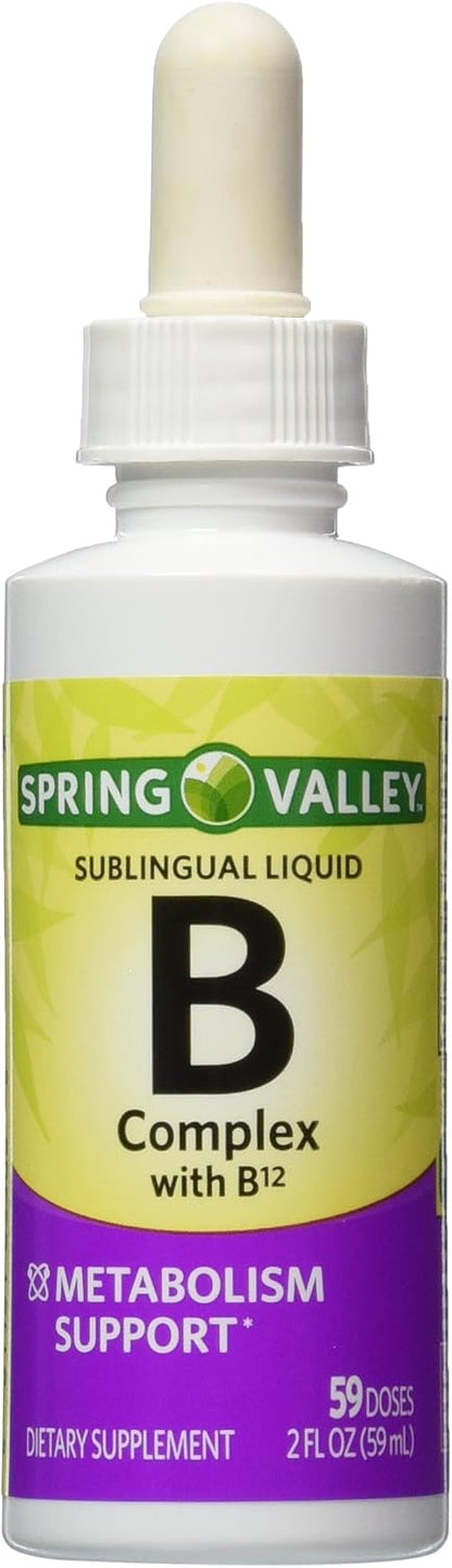 Spring Valley Vitamin B-Complex Sublingual Liquid – 2 Ounce with Burst of B-12
