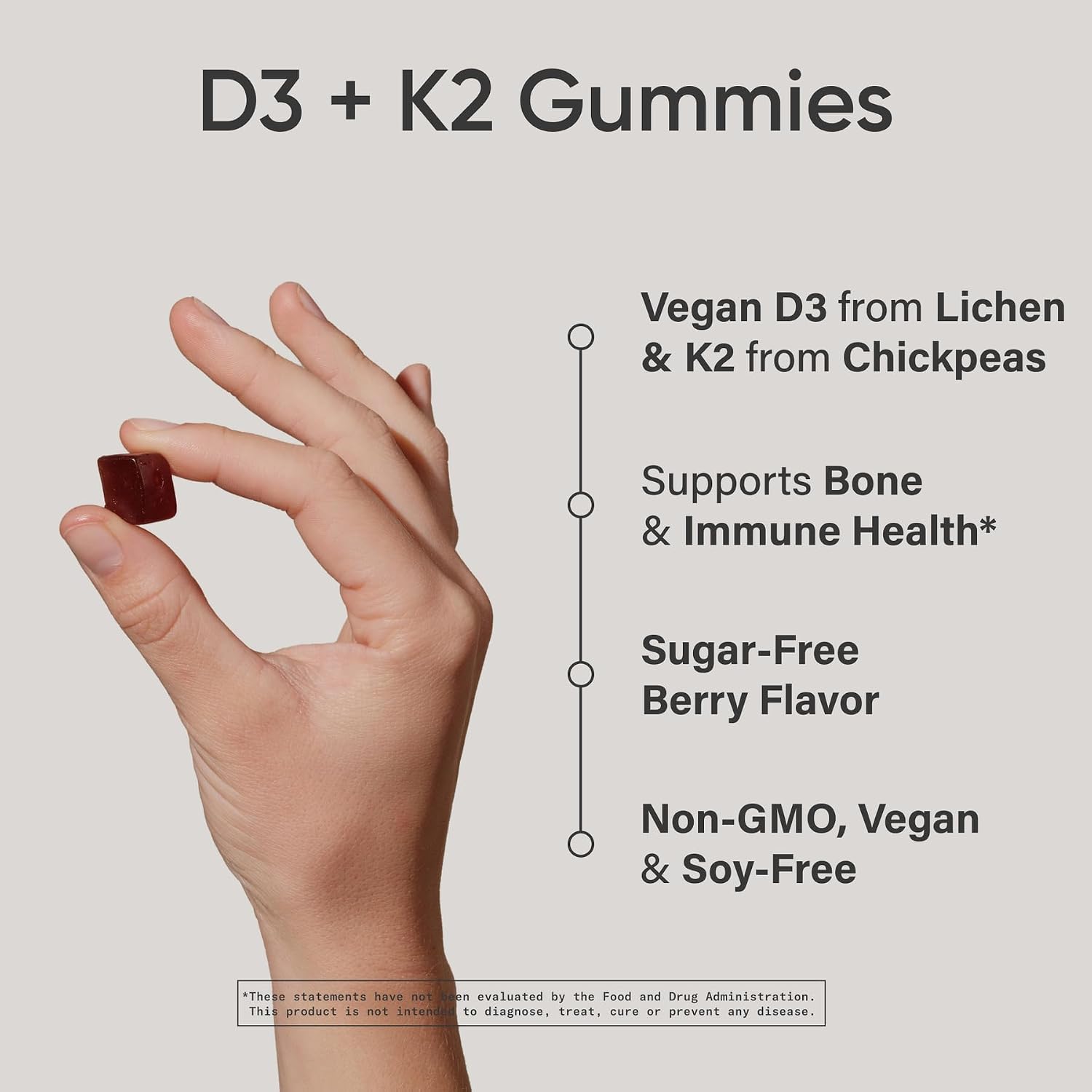 Sports Research® Vegan Vitamin D3 + K2 Gummies – 5000 IU D3 & 100 mcg MK-7 K2 – Sugar-Free – 60 Count - görsel 2