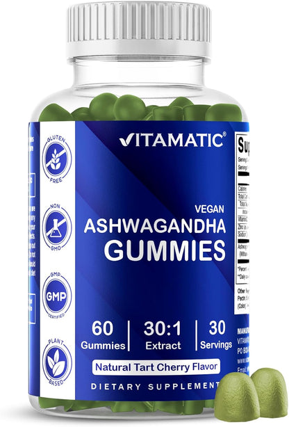 Vitamatic Ashwagandha 30:1 Extract Gummies - 50mg per Serving, 3% Withanolides, 60 Count
