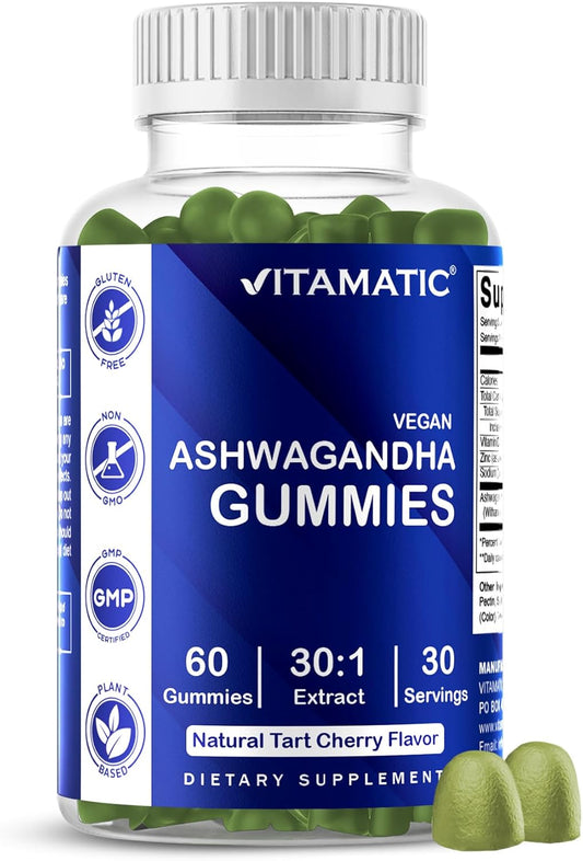 Vitamatic Ashwagandha 30:1 Extract Gummies - 50mg per Serving, 3% Withanolides, 60 Count