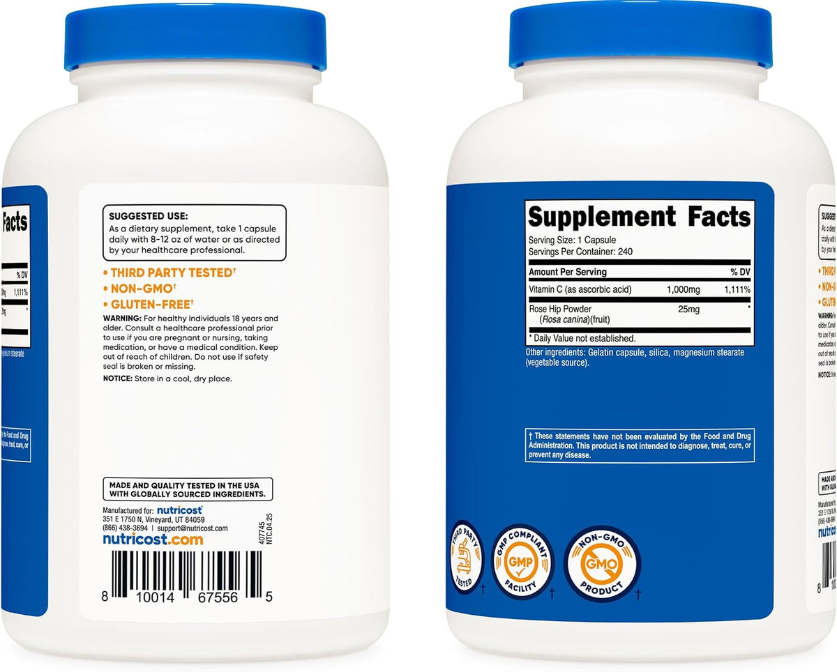 Nutricost Vitamin C with Rose Hips 1025 mg, 240 Capsules - görsel 4