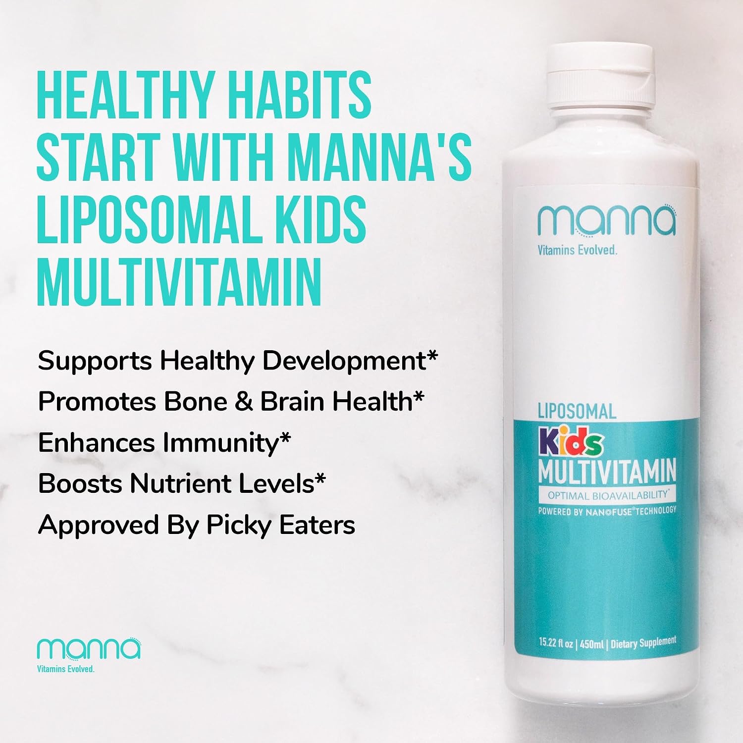 Manna Vitamins Evolved Liposomal Children's Multivitamin – Liquid Multivitamin for Kids with Vitamin D3, A, B12, C, Zinc & More - görsel 3