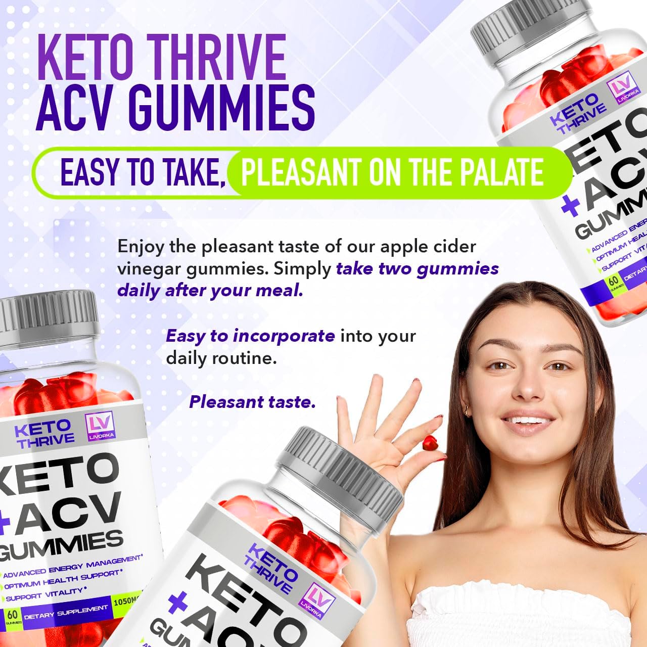 Keto Thrive ACV Gummies (3 Pack) - Apple Cider Vinegar Gummies 1050mg, 60 Gummies Per Bottle - görsel 4