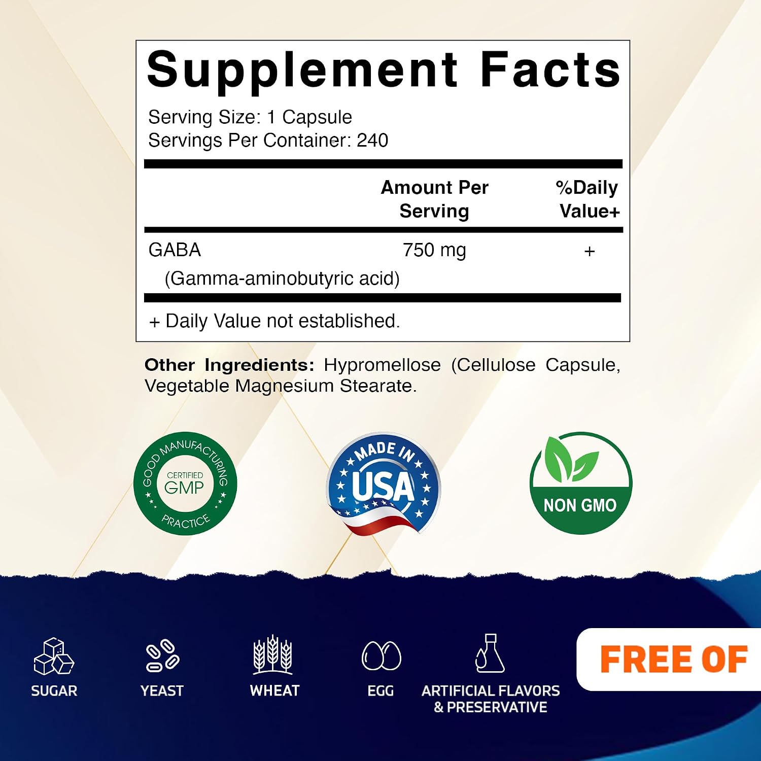Vitamatic GABA (Gamma Aminobutyric Acid) 750mg, 240 Vegetable Capsules – Non-GMO, Gluten-free - görsel 2