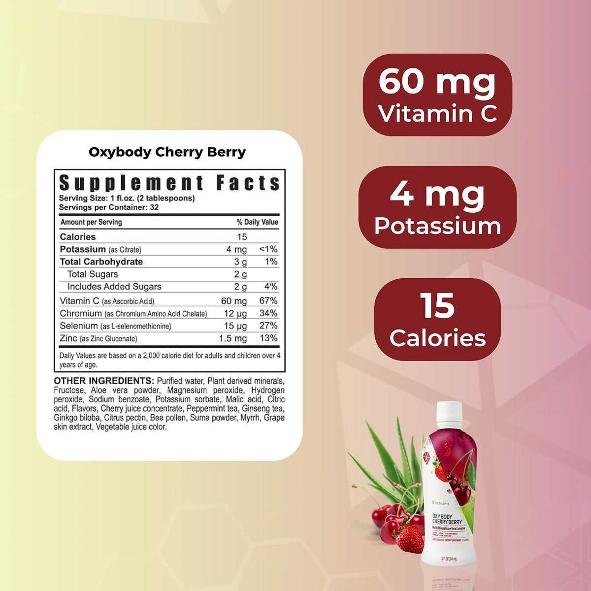 Youngevity Oxybody Cherry Berry Vitamins Minerals & Botanicals – Aloe Vera Liquid Supplement, 946 ml (Pack of 4) - görsel 3