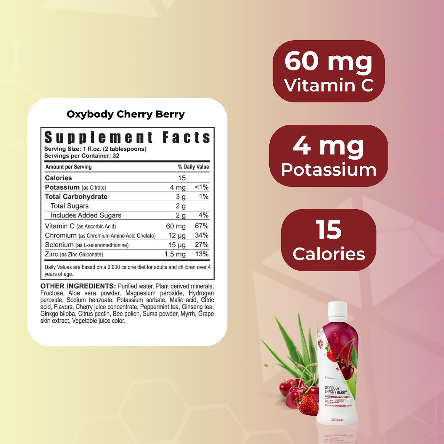 Youngevity Oxybody Cherry Berry Vitamins Minerals & Botanicals – Aloe Vera Liquid Supplement, 946 ml (Pack of 4) - görsel 3