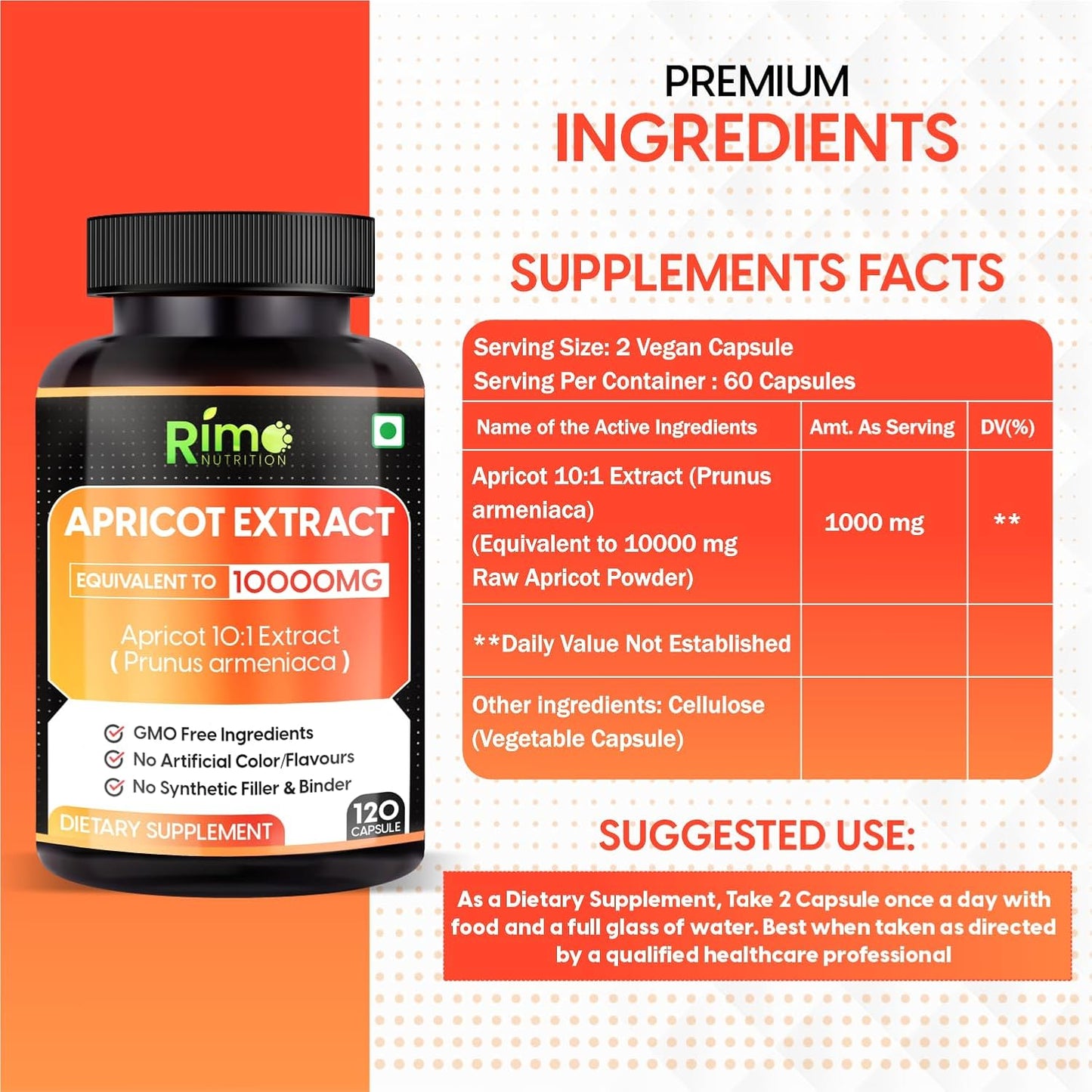 Rimo Nutrition Apricot Capsules – 120 Capsules - görsel 2