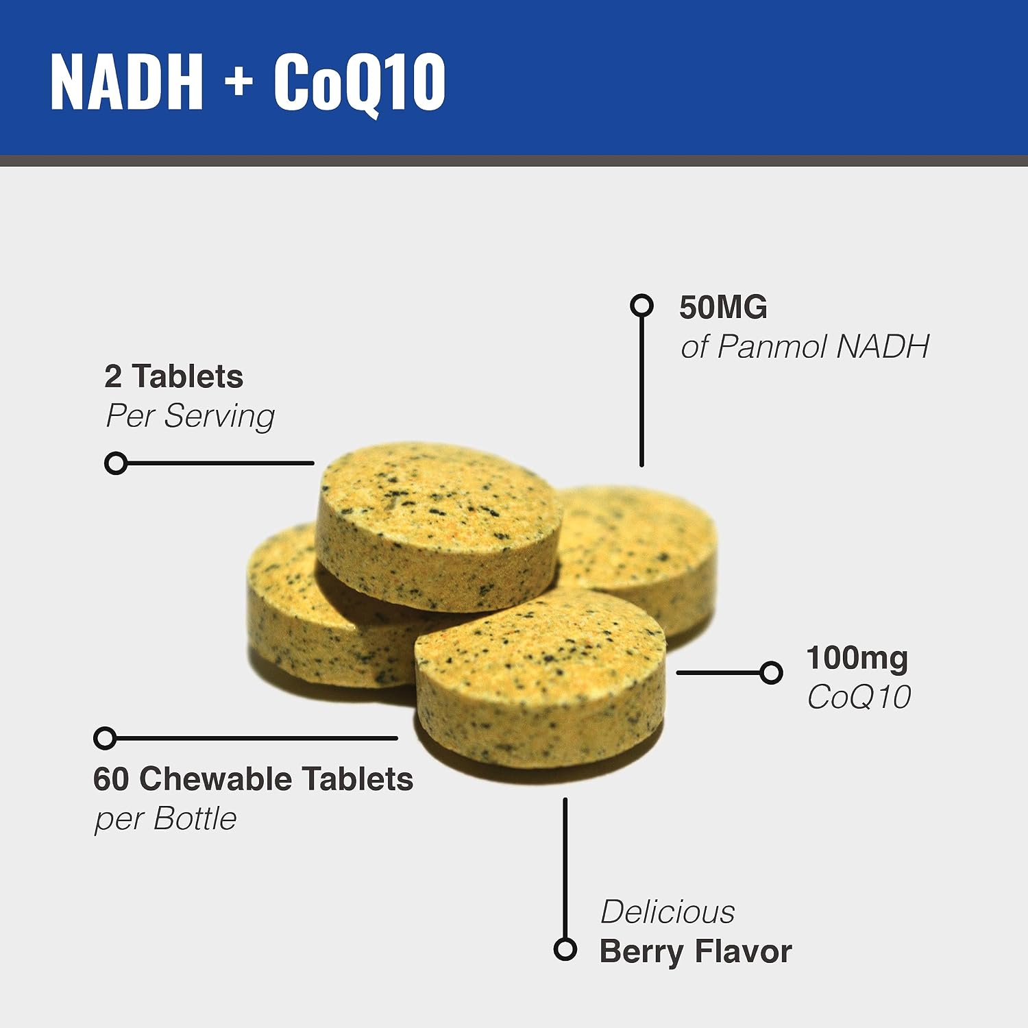 MAAC10 NADH + CoQ10 Supplement - Chewable Tablets, 50mg PANMOL® NADH + 100mg CoQ10, for Energy and Mental Focus - görsel 3