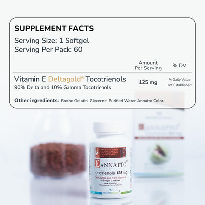 WELLNESS EXTRACT Eannatto Tocotrienols Vitamin E Supplements Tocopherol Free, Non-GMO, Gluten-free & Antioxidant 125mg 60 Softgels (Pack of 3)