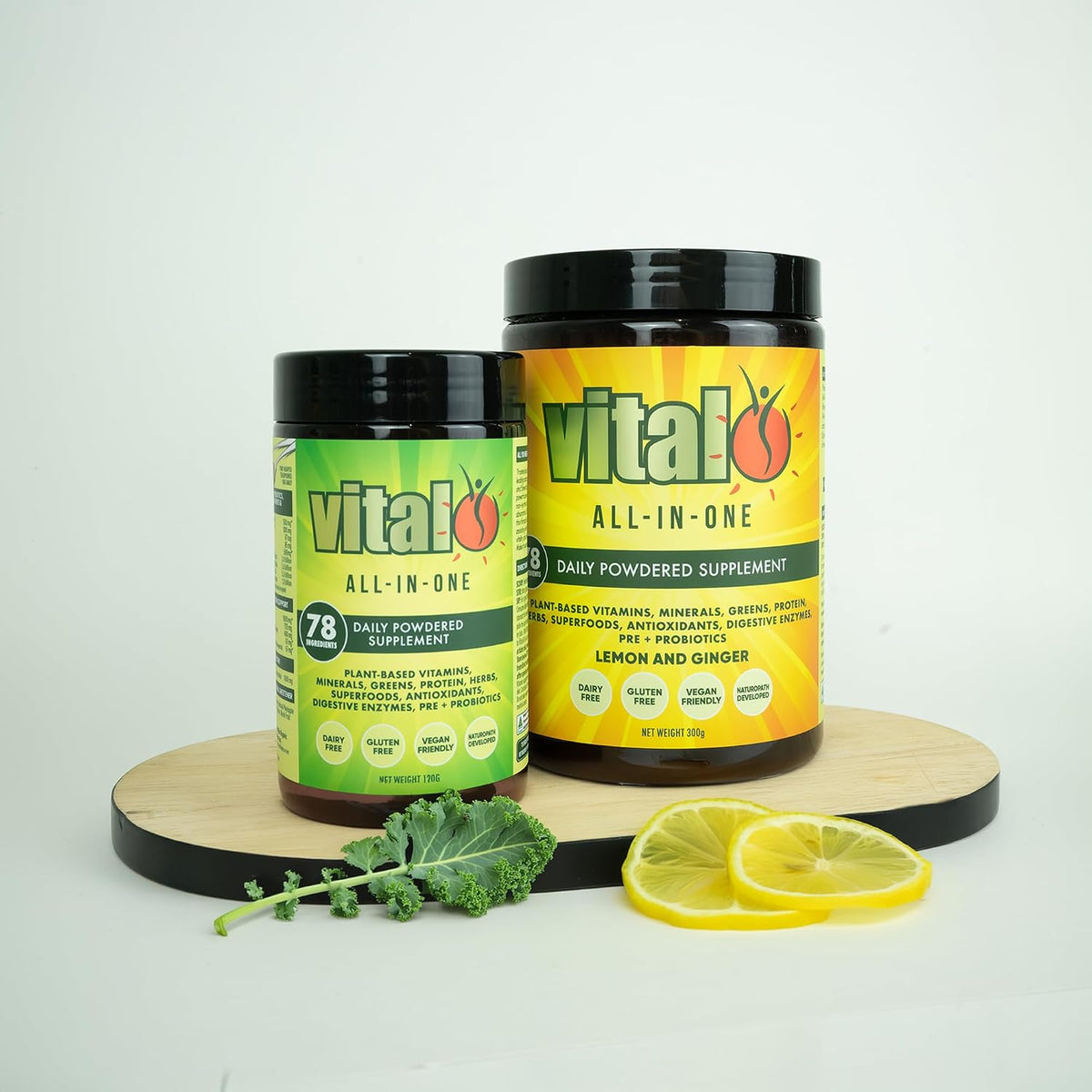 Vital All-in-One Daily Powdered Supplement - Natural Greens Superfood Powder for Energy & Wellbeing, Super Greens Powder Drink Mix with Probiotic & Antioxidant Support - Lemon & Ginger, 120 g - görsel 4