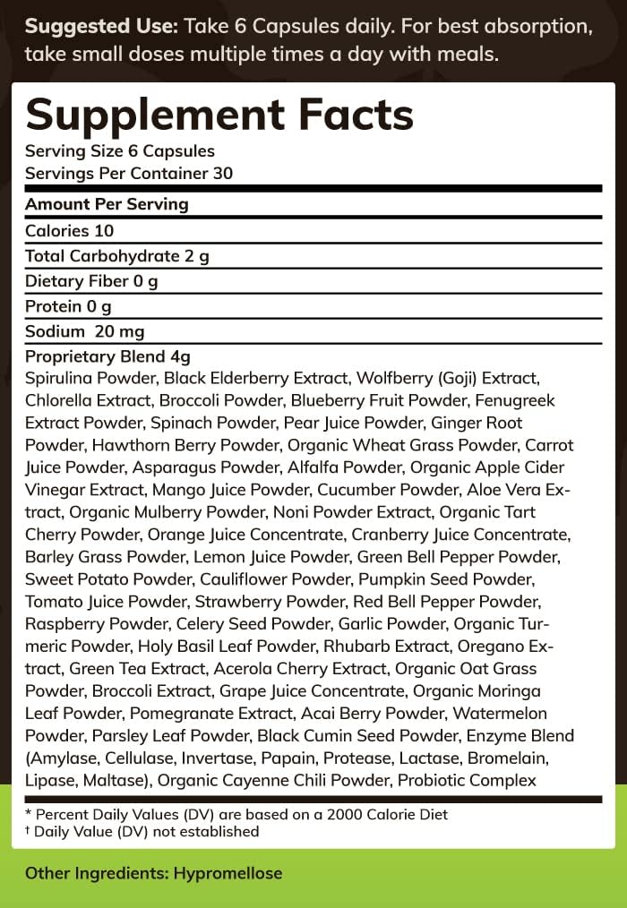 Texas SuperFood - Original Superfood Capsules, Superfood Reds and Greens, All-Natural Whole Food Dietary Supplement, Non-GMO, Gluten-Free, Vegan, No Soya, 180 Capsules - görsel 6