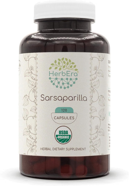 Sarsaparilla Organic 120 Capsules | Natural Herbal Supplement | Certified Organic Vegetarian Capsules with Organic Sarsaparilla (Hemidesmus indicus) Dried Root (120 Capsules)