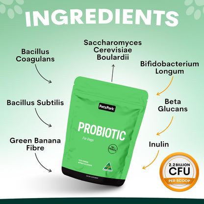 Petz Park Dog Probiotic Powder - 45 Scoops - Gut Health & Digestive Support for Dogs