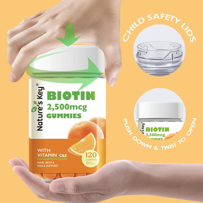 Nature's Key Biotin Gummies with Vitamin C and E – Hair, Skin and Nails Support