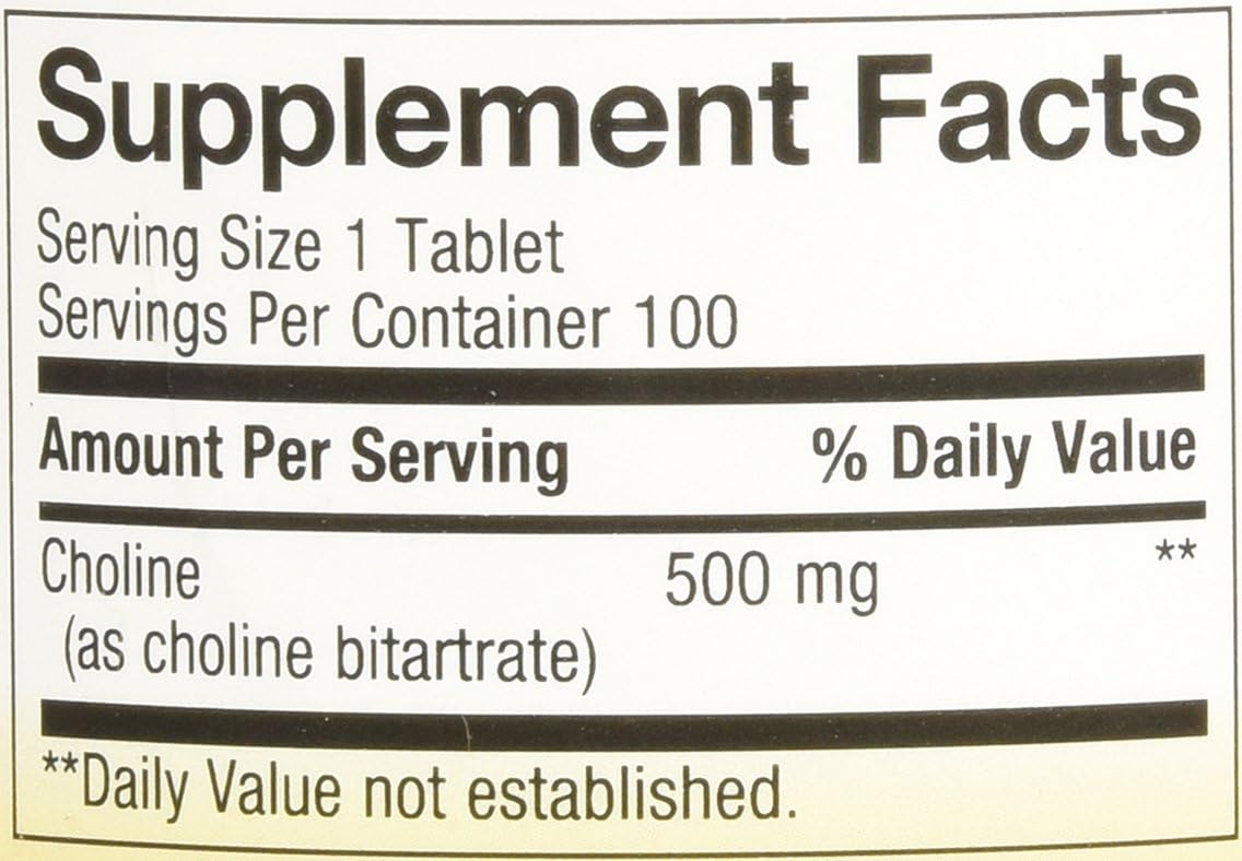 Nature's Way Choline, 500 mg per serving, 100 Tablets (Pack of 2) - görsel 9