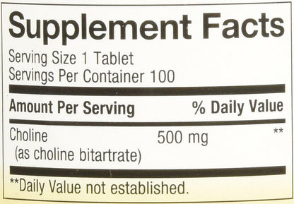 Nature's Way Choline, 500 mg per serving, 100 Tablets (Pack of 2)