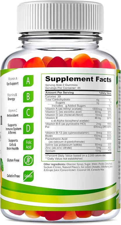 Greenfield Nutritions Halal Multivitamin Gummies for Adults – Gelatine-Free with Vitamin D3, B6, B12, Zinc & C (90 Gummies)