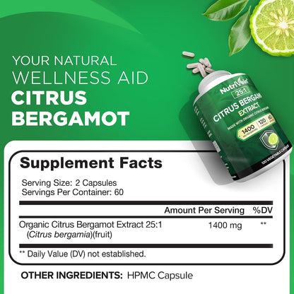 Nutrivein Premium Citrus Bergamot Supplement 1400mg, 120 Capsules