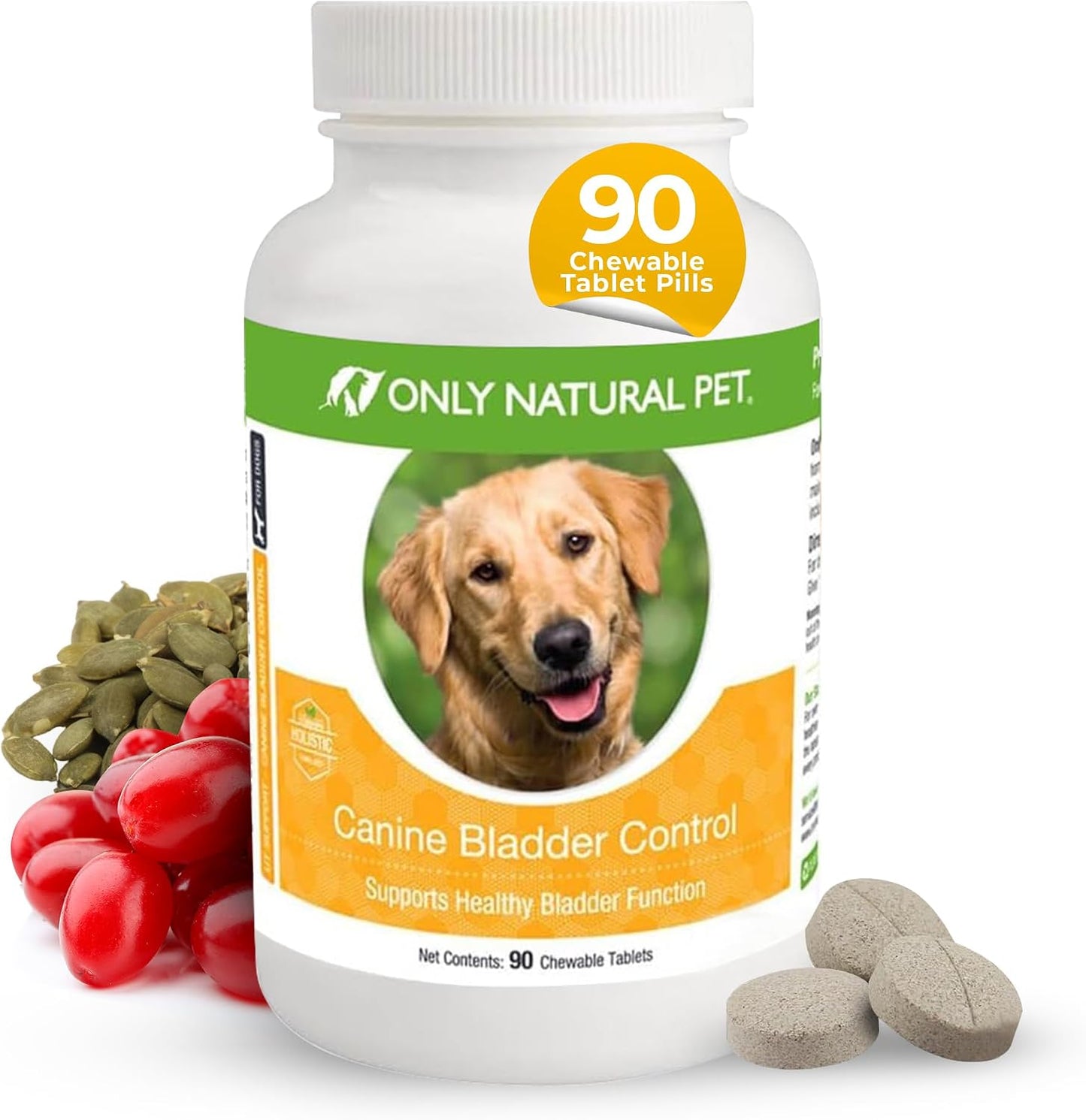 ONLY NATURAL PET Canine Bladder Control - Senior Dog Care Supplement - UTI, Urinary Tract Health, Incontinence Support with Cranberry Extract | Tablets, 90 Chewable Tablets (Natural Turkey Flavour) - görsel 1