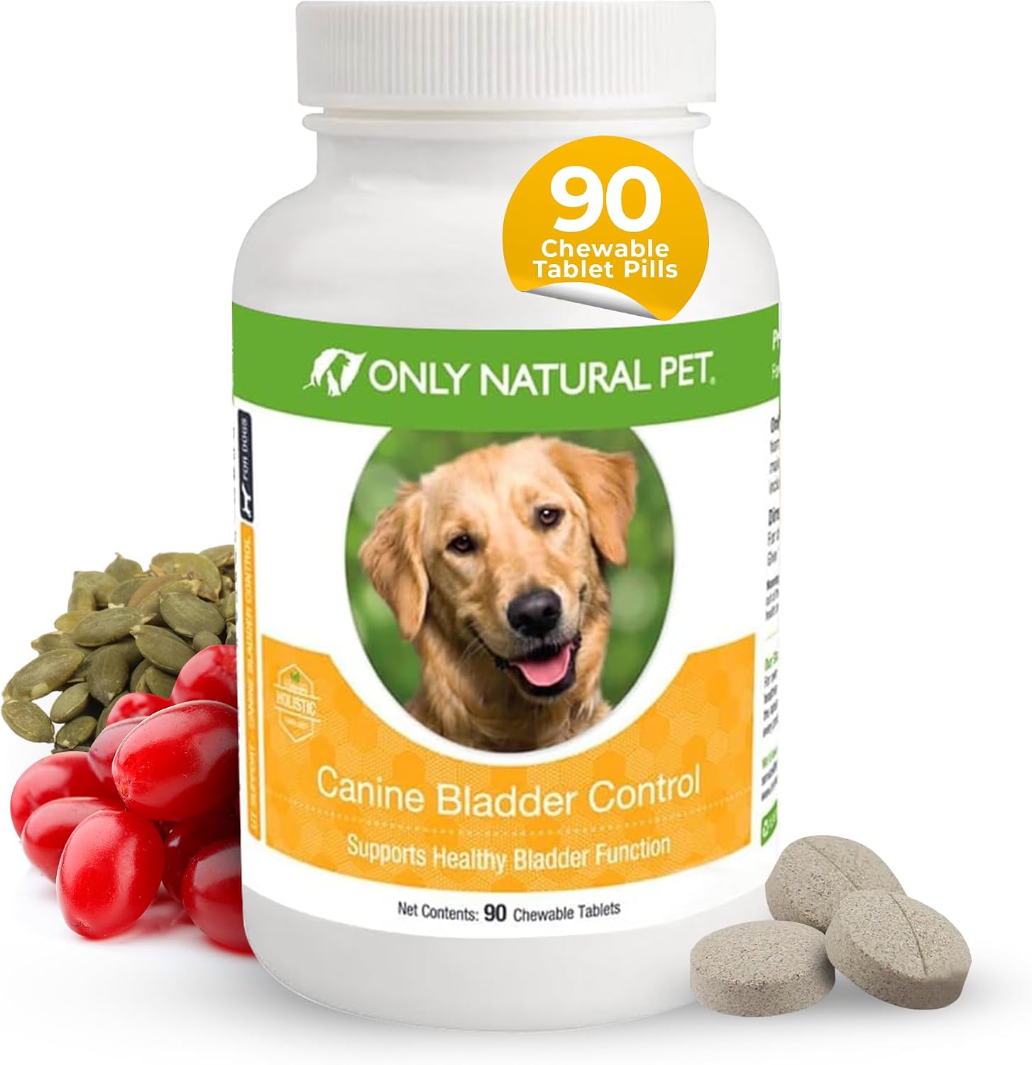 ONLY NATURAL PET Canine Bladder Control - Senior Dog Care Supplement - UTI, Urinary Tract Health, Incontinence Support with Cranberry Extract | Tablets, 90 Chewable Tablets (Natural Turkey Flavour) - görsel 1
